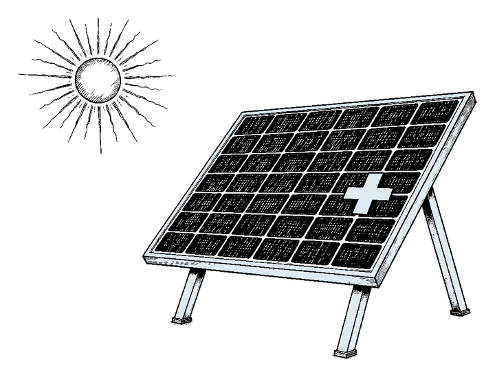Illustration of a modern solar panel facing the sun