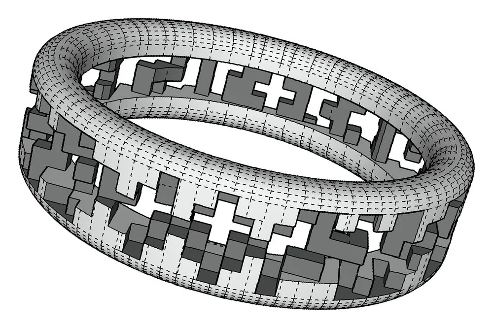 3D CAD design of the LucasPlus Pixel Band ring, before 3D printing in wax