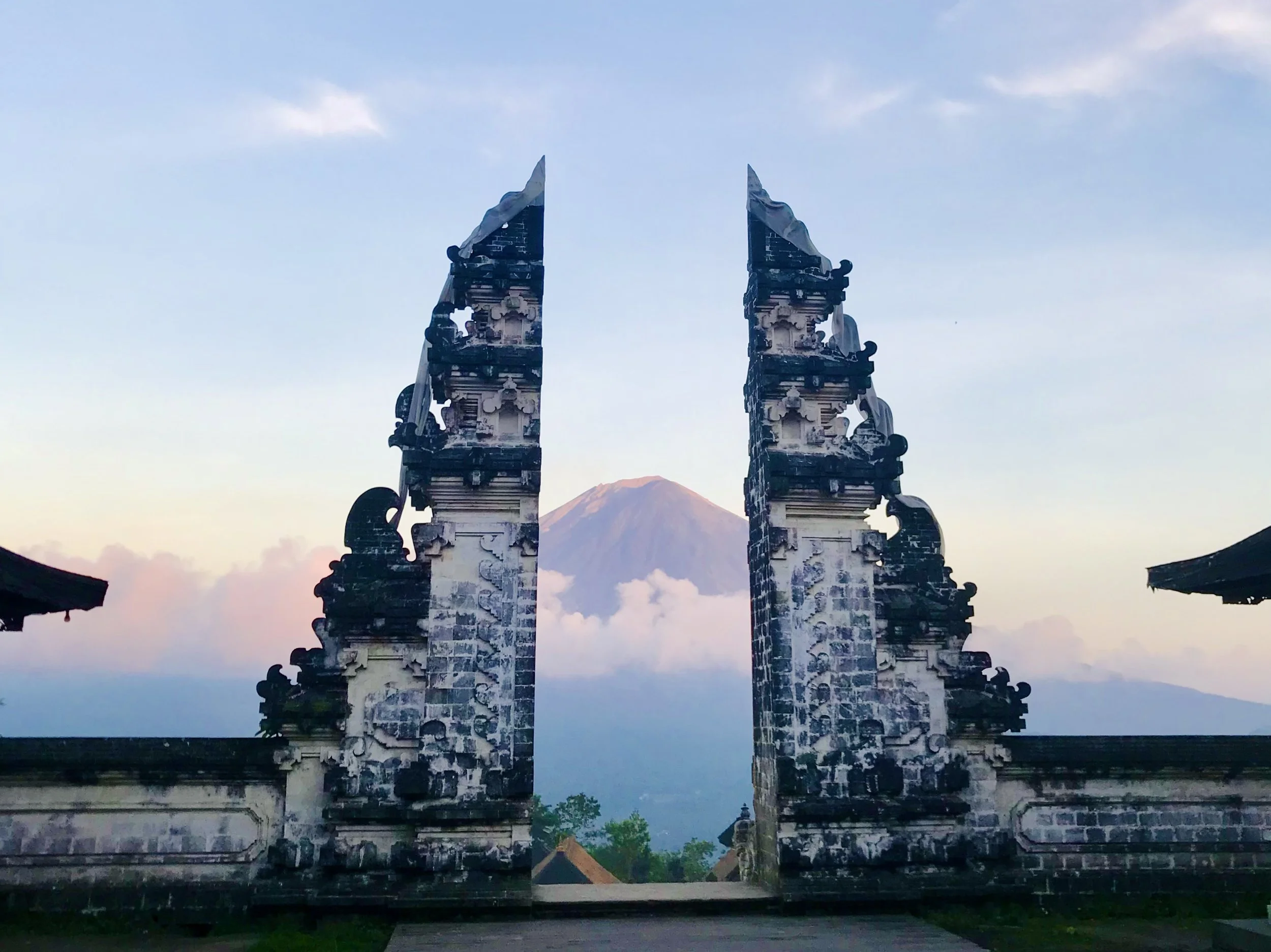 Gates of Lempuyang Temple in Bali, framing Mount Agung