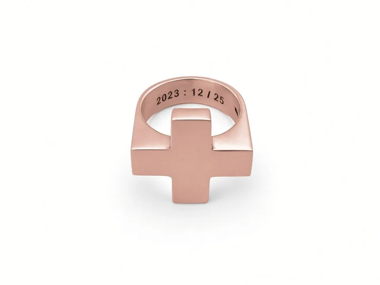 14K rose gold Plus Ring, angled view