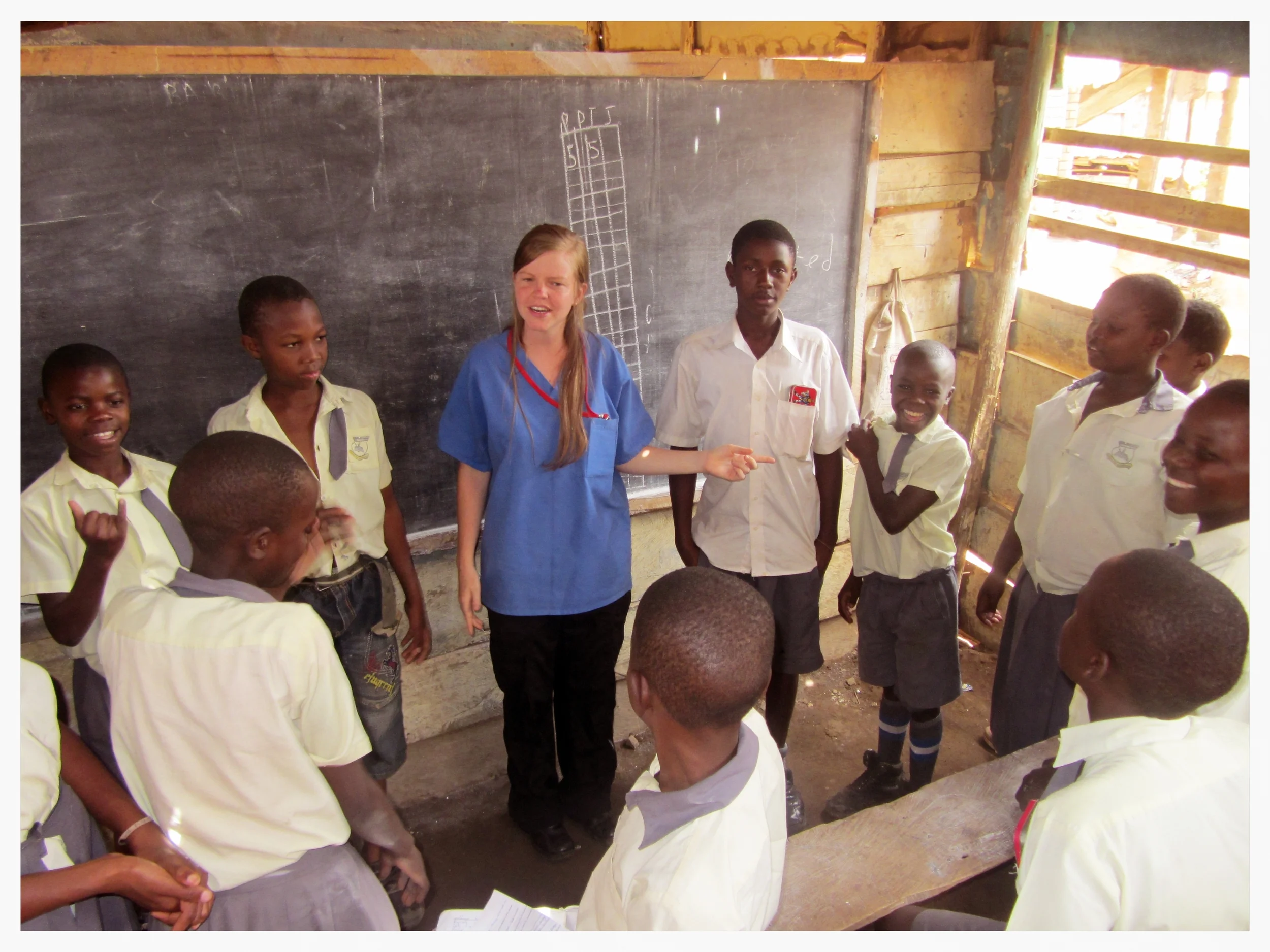Brynn Foster loves to sing. She also writes a few of her own songs. Here, she is teaching songs to children to help them remember basic health practices, like hand washing. 
