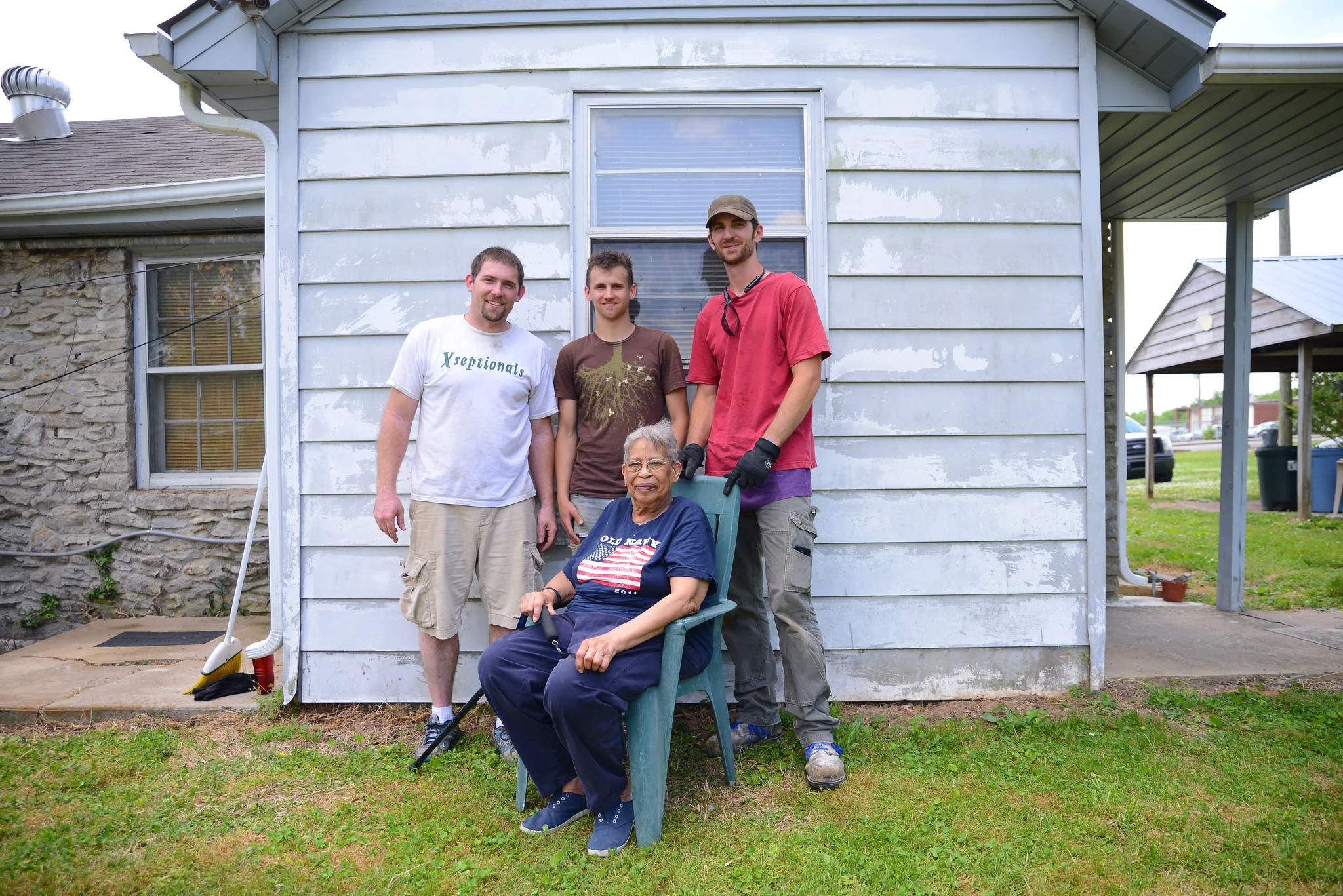 When this widow’s roof was damaged during a storm, we had a team of men including Michael Johnson (left) and Jeremiah Watson (right), who were experienced and well equipped to make the necessary repairs. At the same time, understanding the need to train up others through an apprenticeship, they worked to help Kenny Osborne (center) develop building skills.
