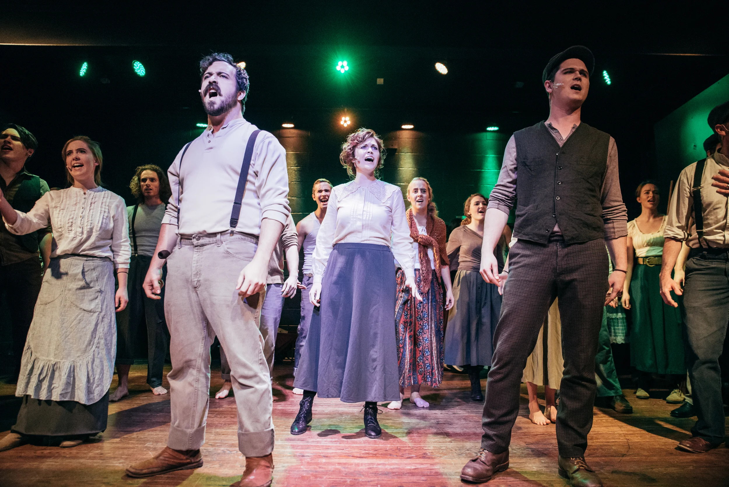 Major players from left Breann Bennecker, Corey Street, Kristin Streeter and Canaan Kagay, supported by a sizable cast, sing the initial (Irish) rendition of the title song, "Alien." 