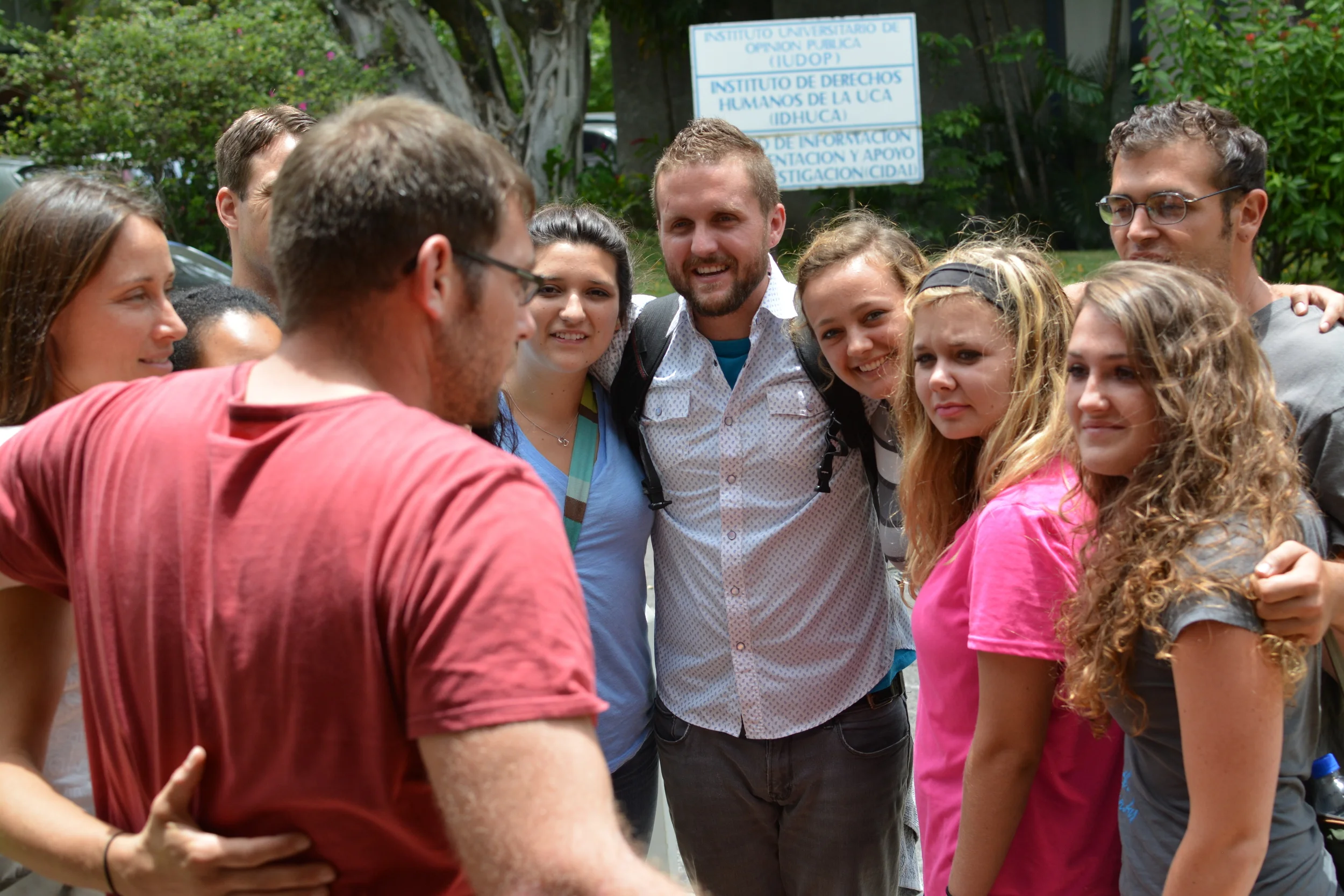 G.O.D. Summer Interns and trip facilitators talk after visiting the UCA Martyrs Museum. This experience helps give context to the area where we work as it was originally a re-settlement village after the civil war in El Salvador. A large number of individuals in the village are handicapped and widowed as a result of the war. 