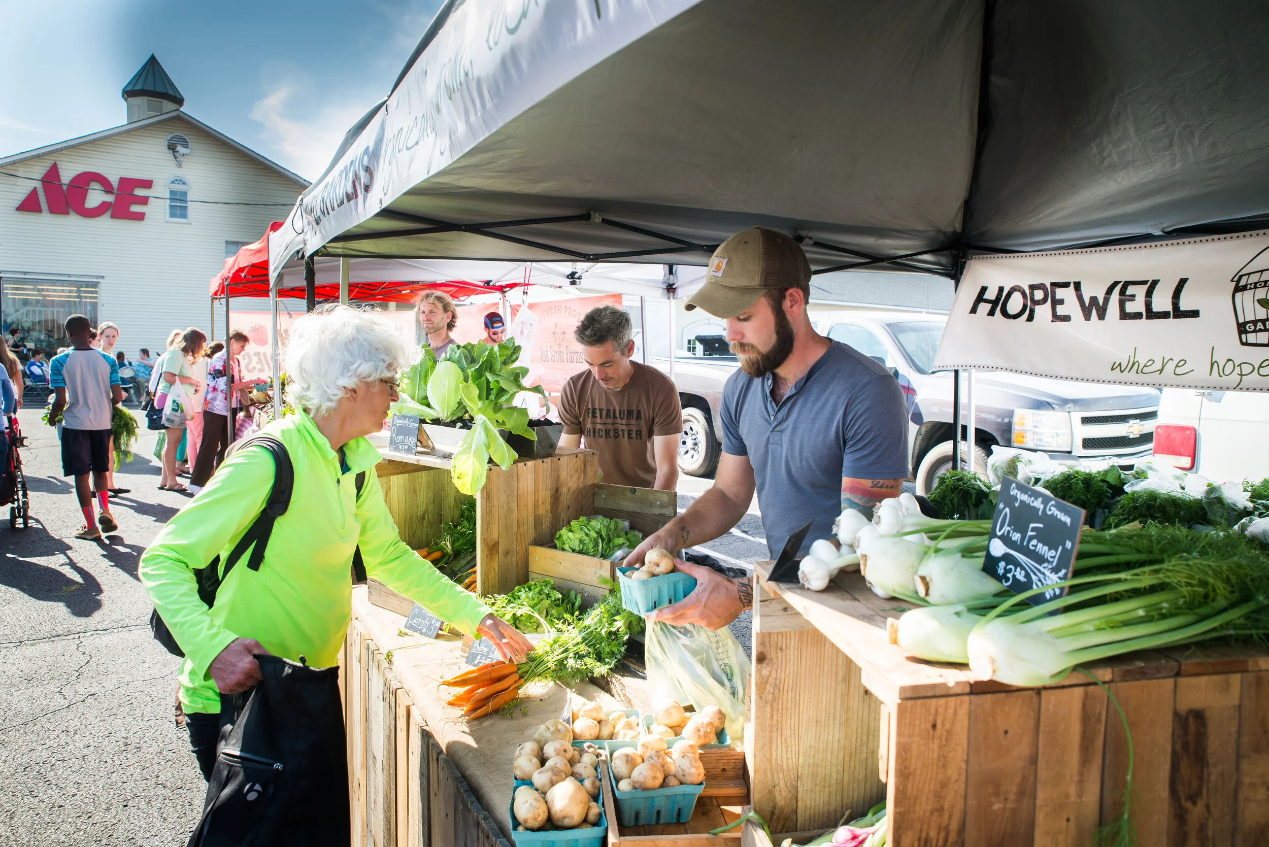 Each Friday, Hopewell Gardens participates in the Donelson Farmer’s Market which provides our area with fresh, local produce. This market also offers reduced pricing for lower income families making healthy, local produce more accessible to a much broader demographic.