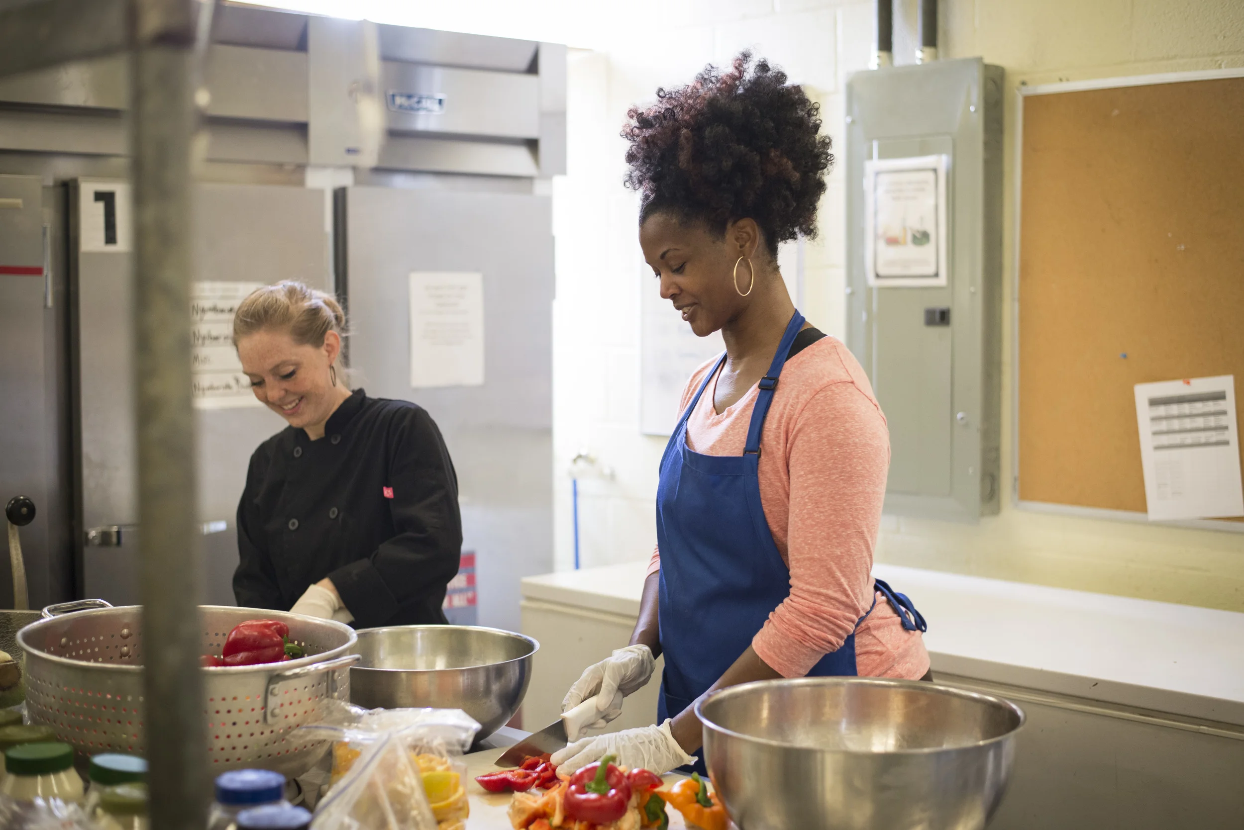 Parent volunteers assist Bennecker in making fresh lunches each day. 