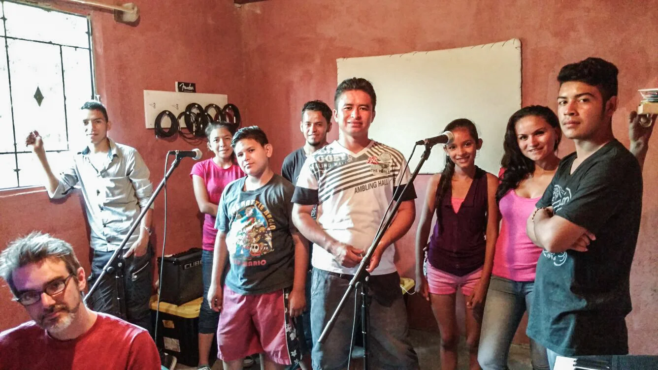 "The band" gathers in our new music room in the youth center after our team trained them on proper use of musical equipment. 