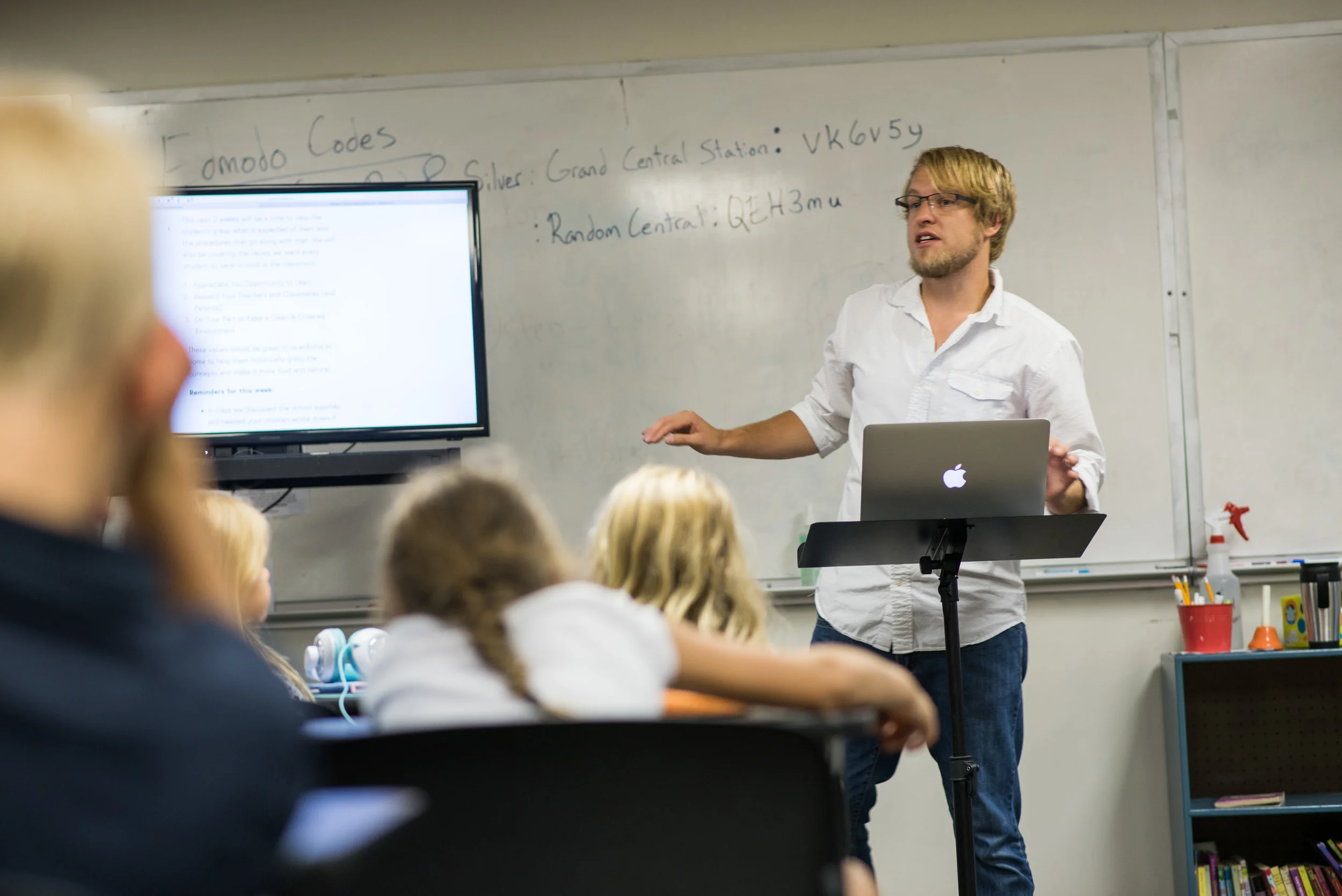 Skylar Aaseby incorporates programming and code into the school's curriculum. He also set up his own homeroom's role call to happen in their virtual world. The students LOVE it. 