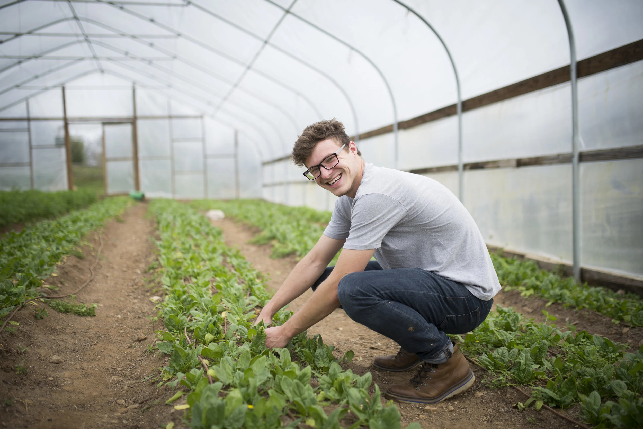 As spring approaches, there are an abundance of tasks to complete in our community garden. This week, however, our Hopewell Gardens manager, Seth Davis, was implementing his agricultural expertise in Uganda. In his absence, many Institute students worked together to ensure the garden continued functioning properly, including Austin Milliron (pictured above), who helped with our abundant spinach harvest. 