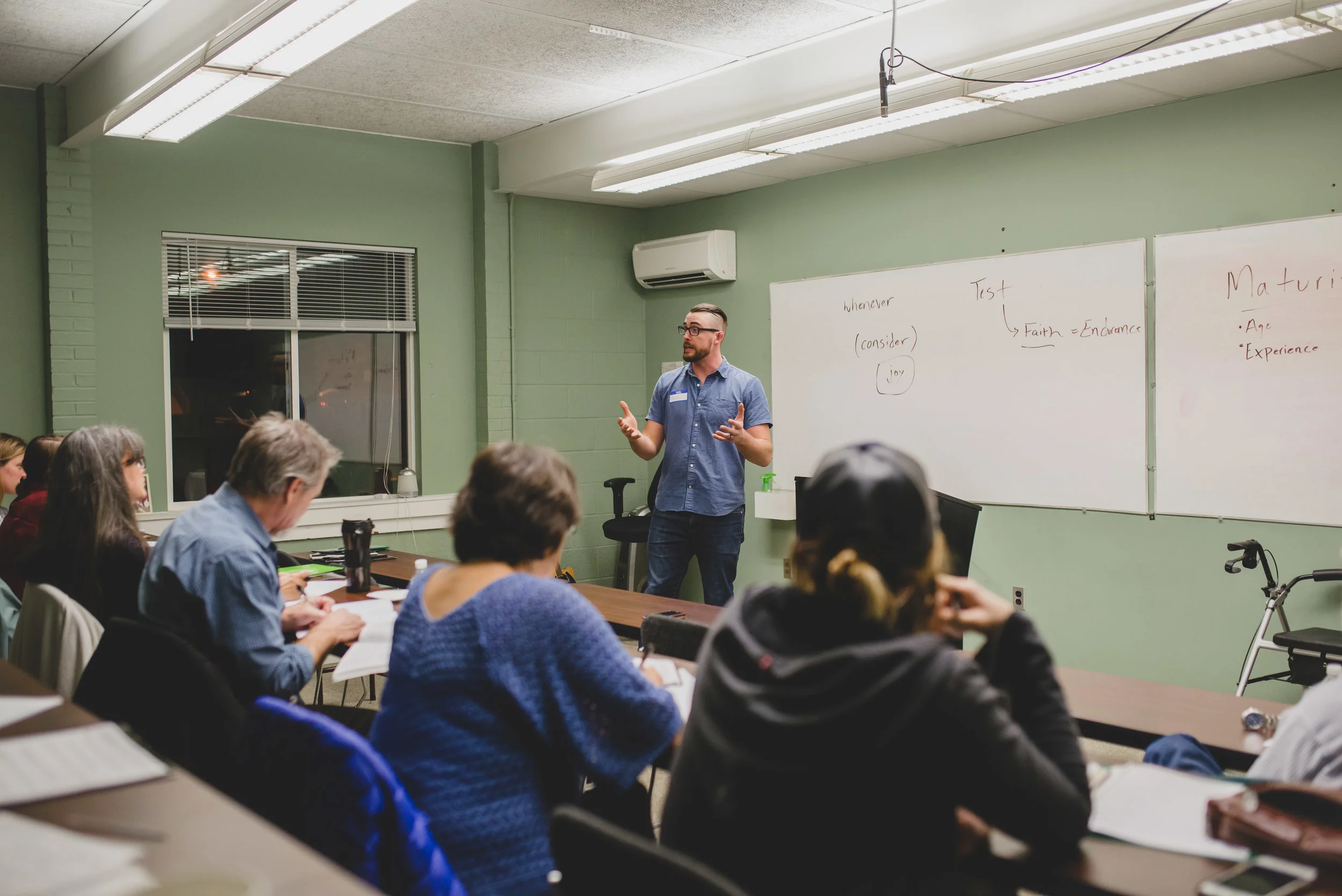 Grant Dailey, one of three teachers last session, teaches on the practical lessons to be gleaned from the book of James. 