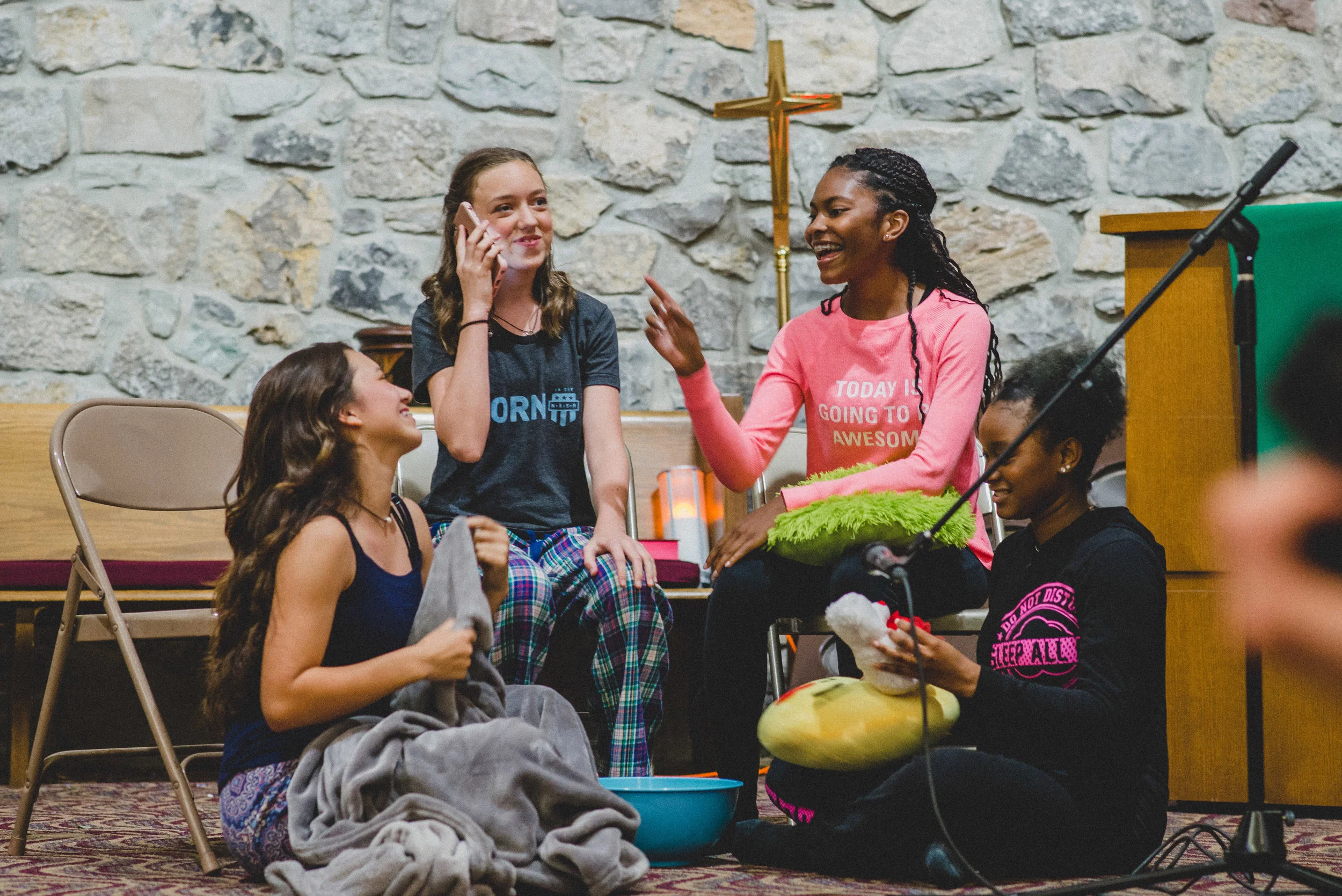The next performance was an original drama, written by the girls themselves.The girls scripted a setting they were familiar with -- a girl's slumber party during which they prank called a friend. 