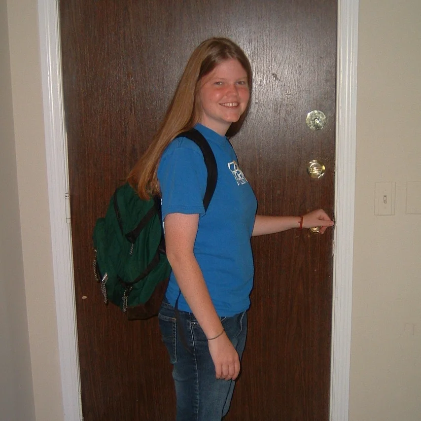Brynn on her first day at the Institute for G.O.D. in 2005 at 18 years old. 