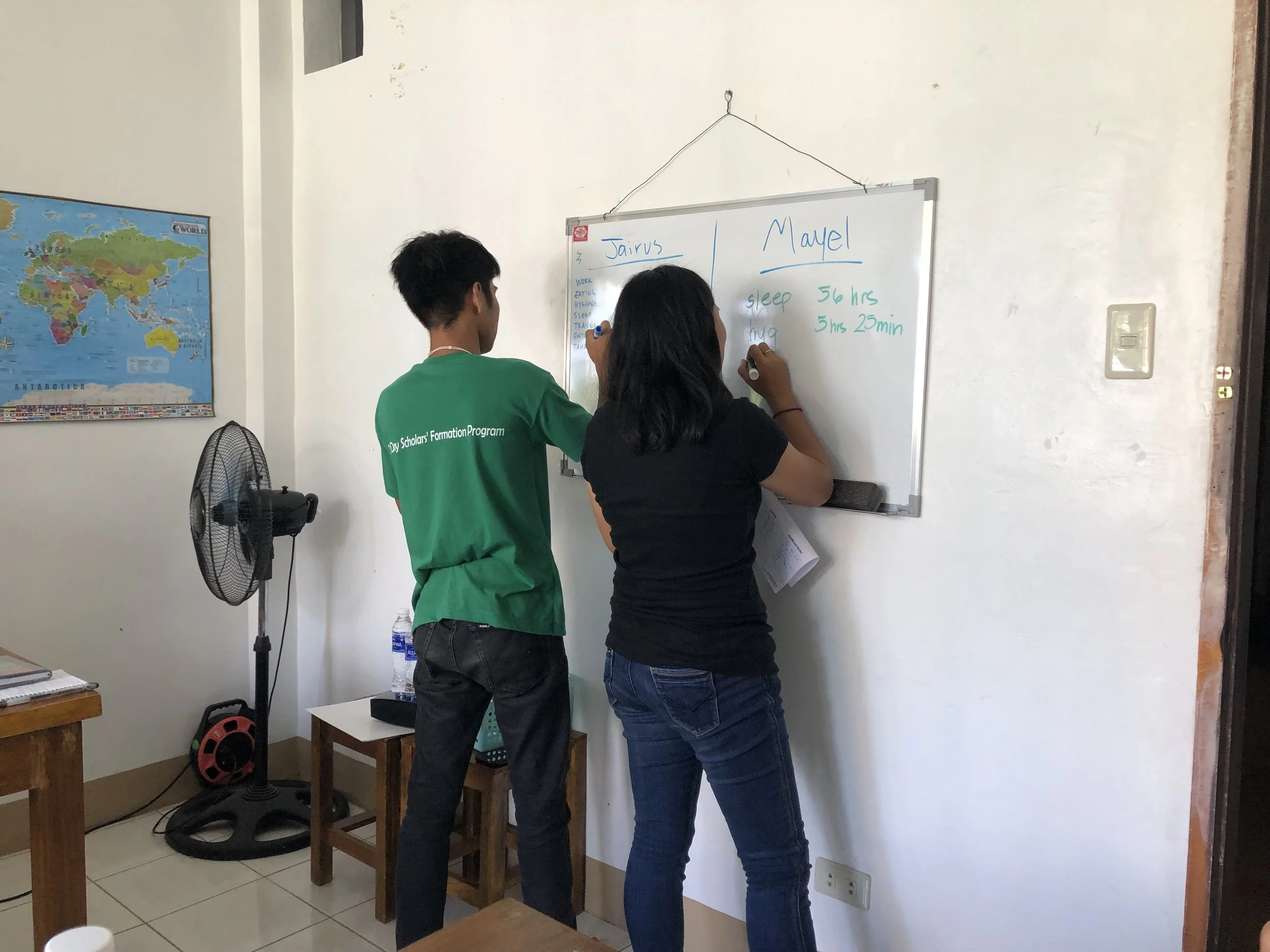 SEA Interns, Jairus and Mayel, record how they “spend their days”. This was a productive exercise for the young adults who are learning to manage their time well, to honor the Lord and serve others.