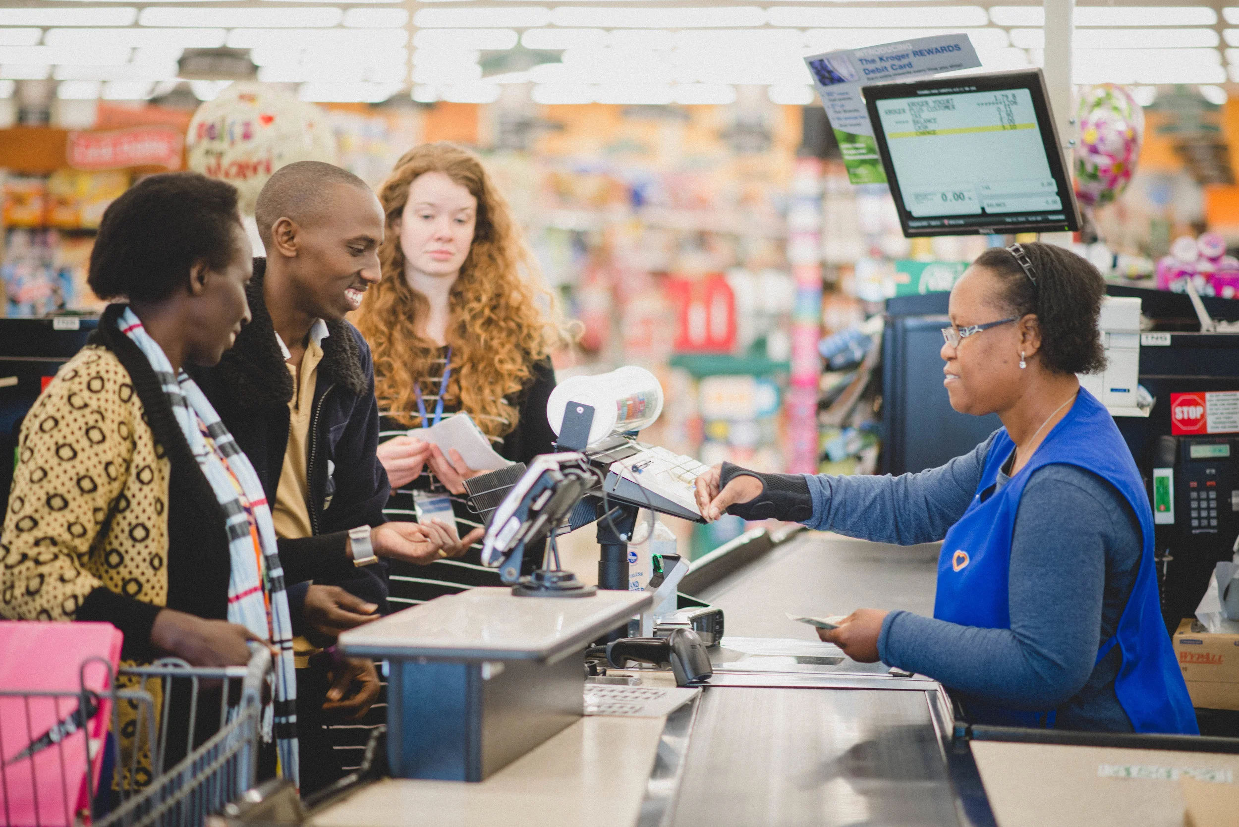 Students practiced the English they had learned to go through the checkout process at a local grocery store with confidence.