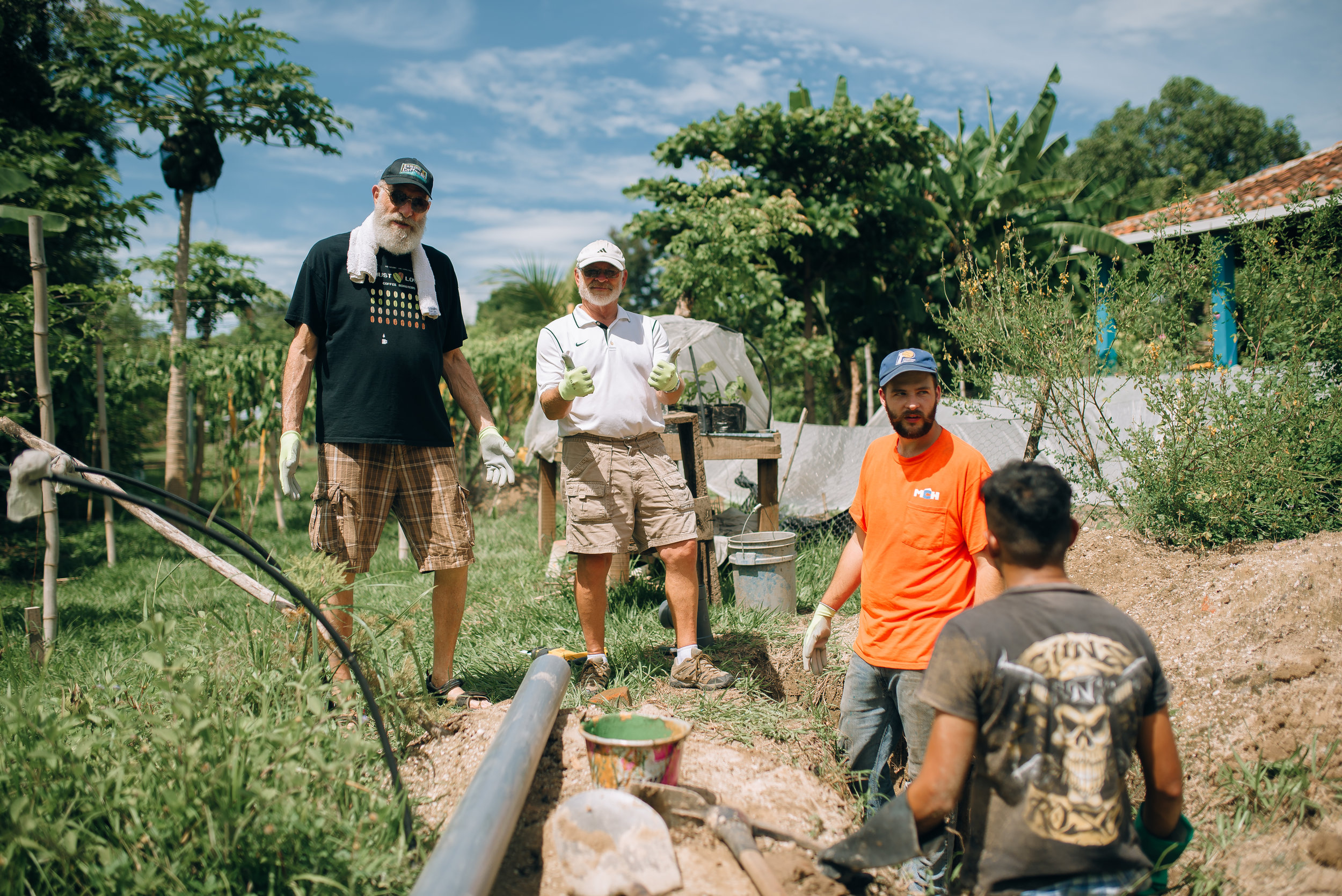(L to R) Chuck, Jeff, AJ and Miguel worked together on a plumbing project on campus. AJ is a licensed plumber in Nashville and he always makes sure to teach Miguel (student intern) what he's doing on a project so that Miguel can learn and grow in the skill himself.