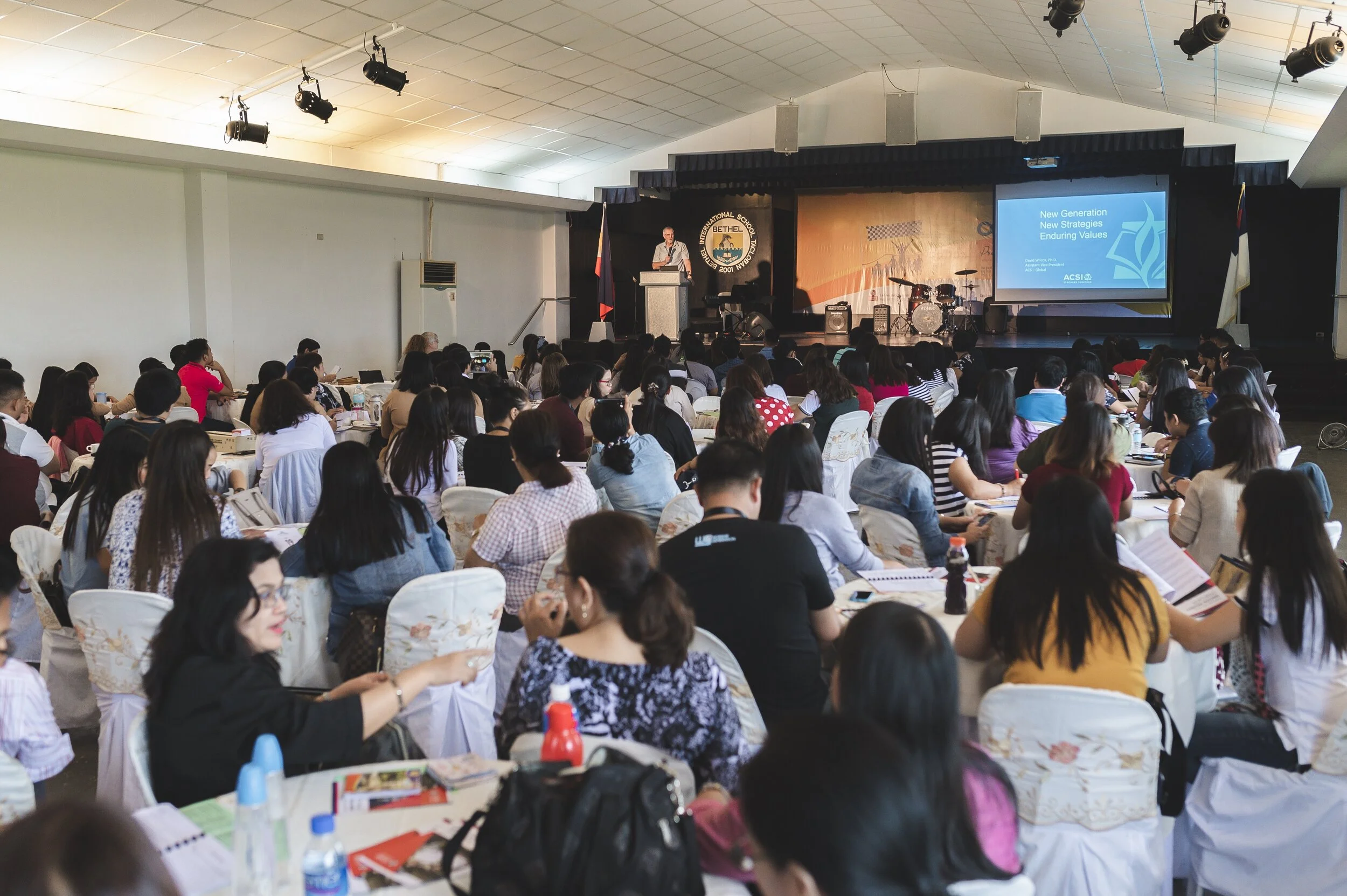 Dr. David Wilcox speaks to hundreds of Filipino educators and school leaders on the current generation and the enduring values that should be present in Christian education curriculum.