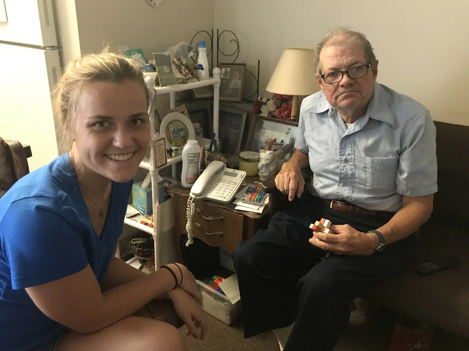 First year student, Amelia Harrison, is excited about the opportunity she has each week to visit widows and the elderly. This day, she learned that Mr. Harold enjoys brain teasers and jigsaw puzzles. βI think heβs already done all the puzzles in the community center so Iβm going to find some new puzzles for him,β Amelia exclaims.