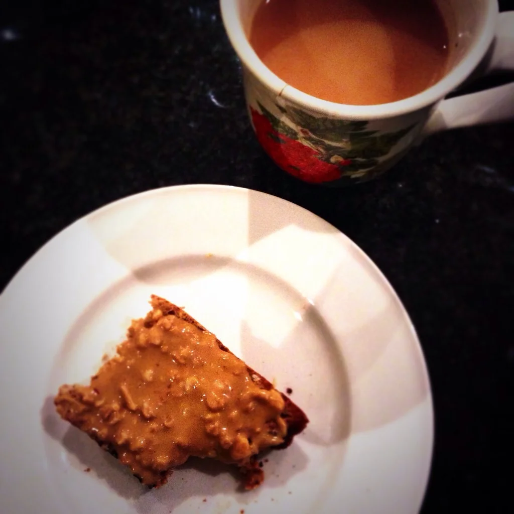 Humble peanut butter on toasted malt granary bread and tea. 11p
