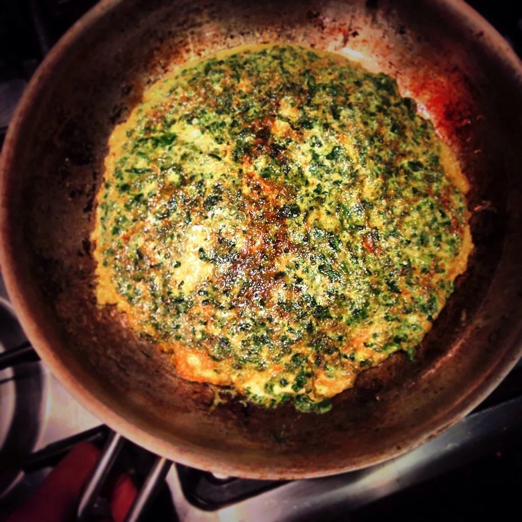 Green Omelette (packed with spinach and sprinkled with paprika), under 42p.