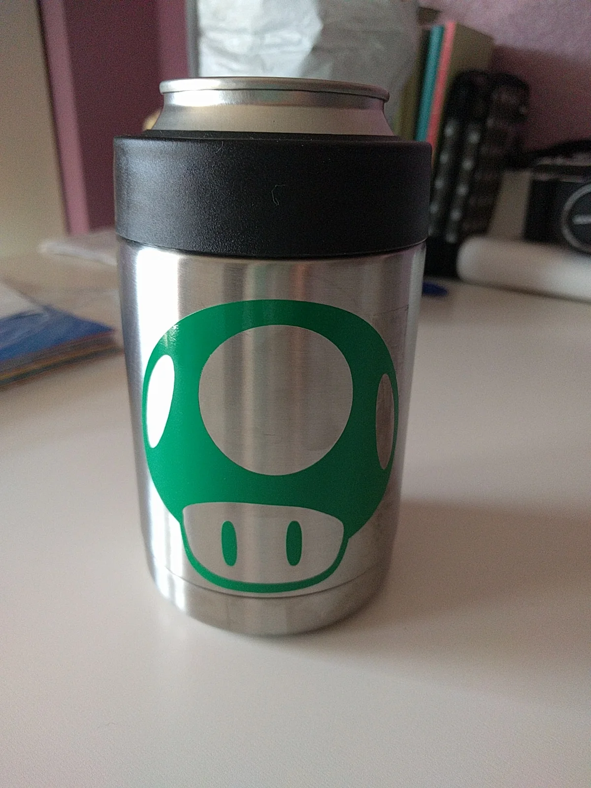 Notes: - I cleaned the surface with alcohol - I used scotch tape for moving the design from the matt/backing to the surface. Perfect amount of stickiness - etsy file -> https://www.etsy.com/listing/525736348/super-mario-dxf-super-mario-eps-mario-1?ga_search_query=mushroom&ref=shop_items_search_ 1 Materials I used: - Official Yeti Koozie thing (the best)! YETI Rambler Vacuum Insulated Stainless Steel Colster - This is the first time I've used this brand of vinyl (it is more permanent than crictu brand) and it was great! Ultimate Oracal 651 Starter Pack 63 Glossy Self Adhesive Vinyl Sheets (12" x 12", 63 Assortment) Links: - I used this tutorial as a starting point: http://www.leapoffaithcrafting.com/applying-vinyl-to-a-tumbler/