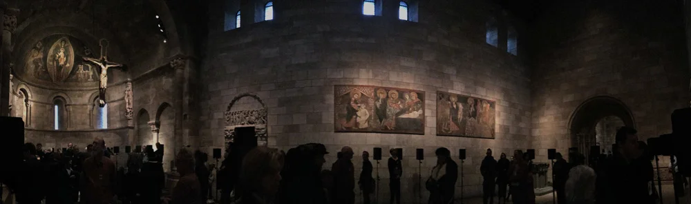 Janet Cardiff's sound installation, "The Forty Part Motet" is nothing short of brilliant. Experiencing it yesterday at the Cloisters has left me in a (good) daze ever since. I journeyed alone so I could traverse the space with no distractions and the walk through Fort Tryon Park on a misty gray day was the perfect climate. Took this image with my phone but it doesn't do the work justice. 