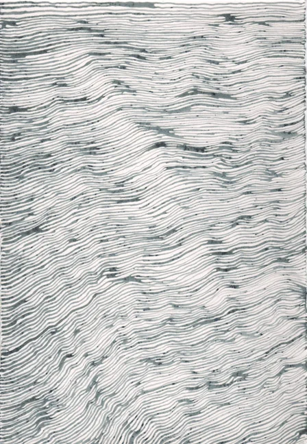 "Time wave, slant." Blueberry ink, quill pen on paper. 11"h x 7.5w", 2014