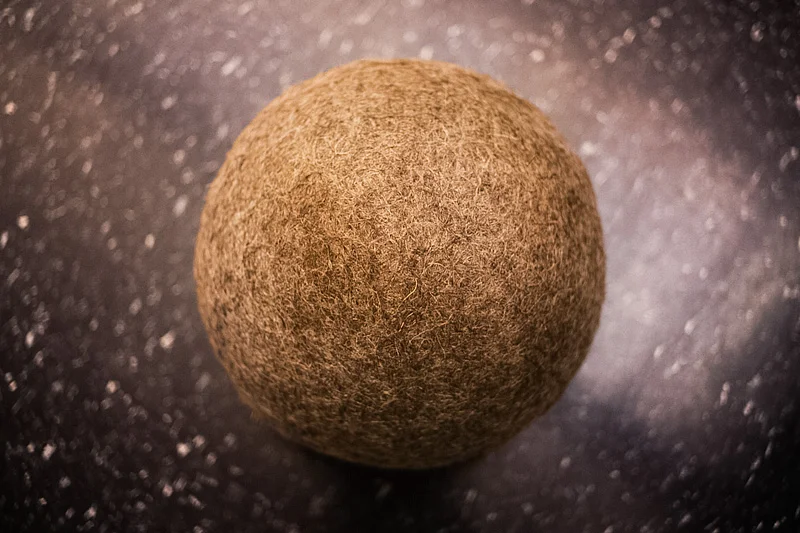 "Hairball." sheeps wool, 14" sphere. 2002