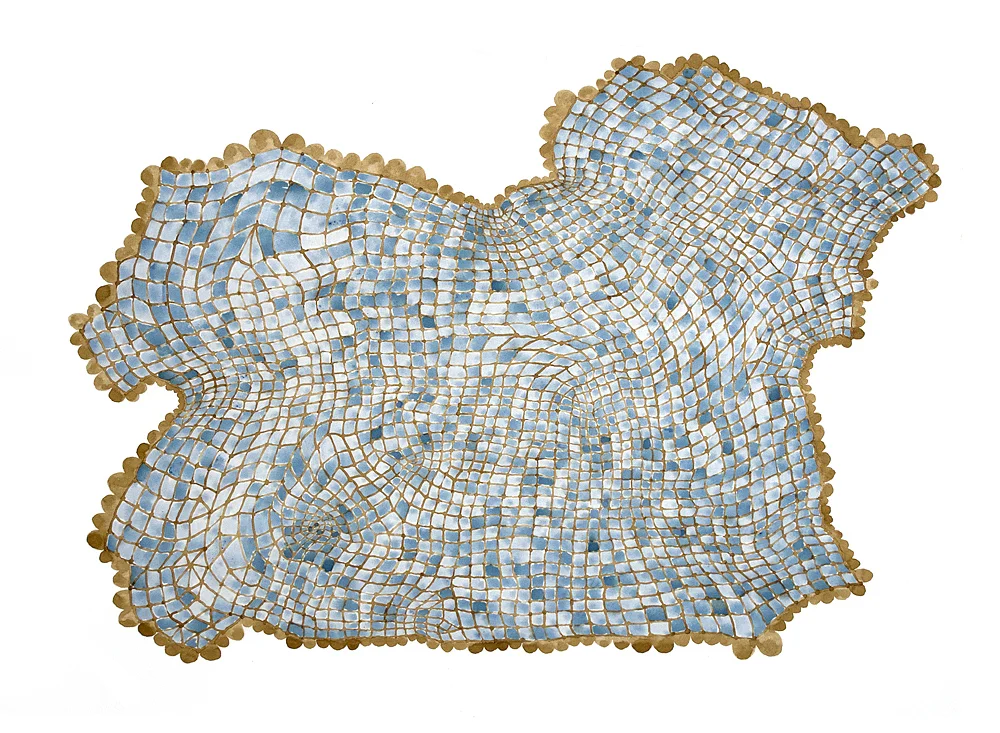 "The Universe unfolded in memory of you." indigo and walnut inks on paper. 22"h x 30"w. 2015