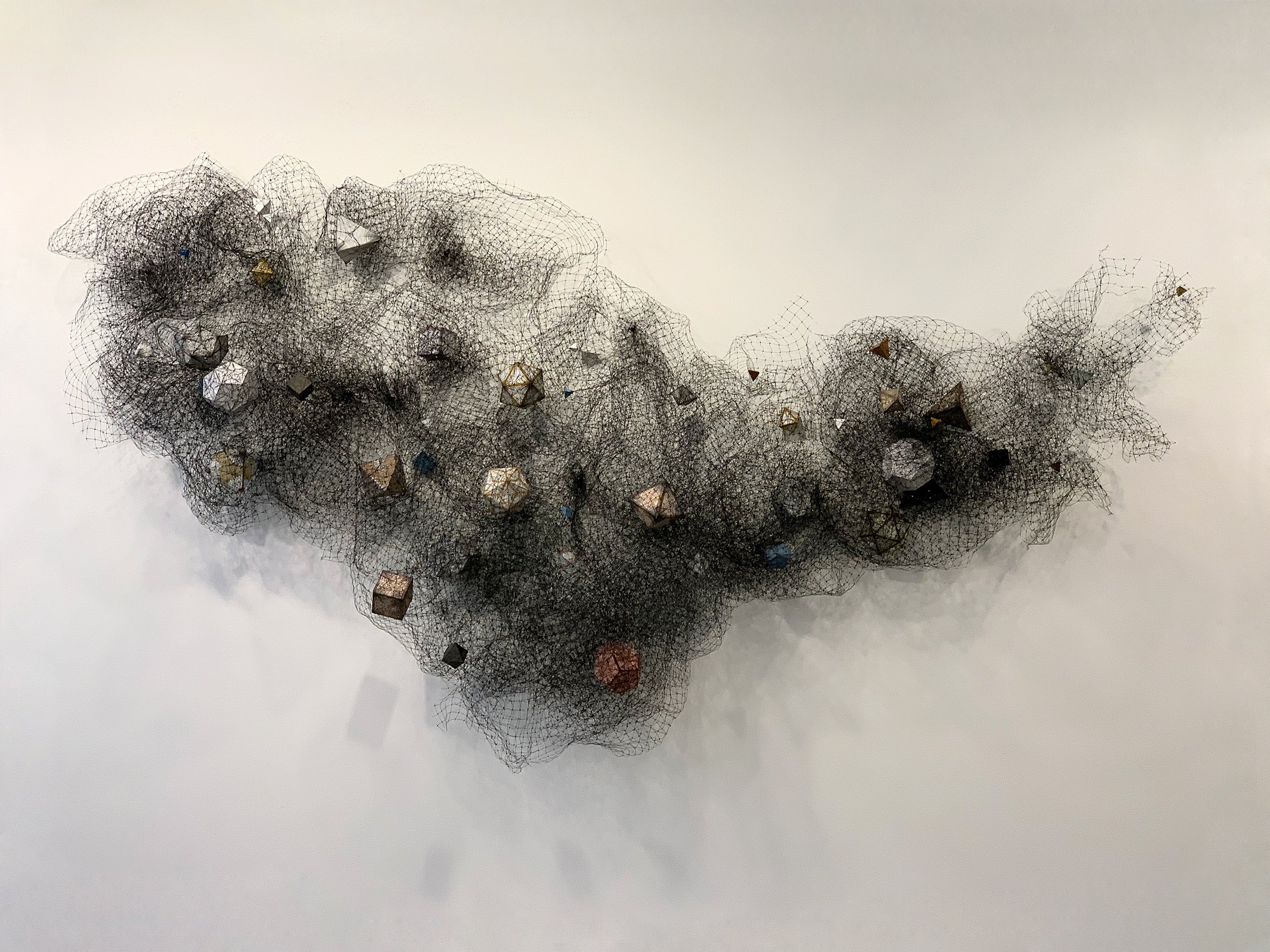  “Floaters and drifters: my murmuring polyhedra” mixed media. 68” x 36” x 17.5” 2020 