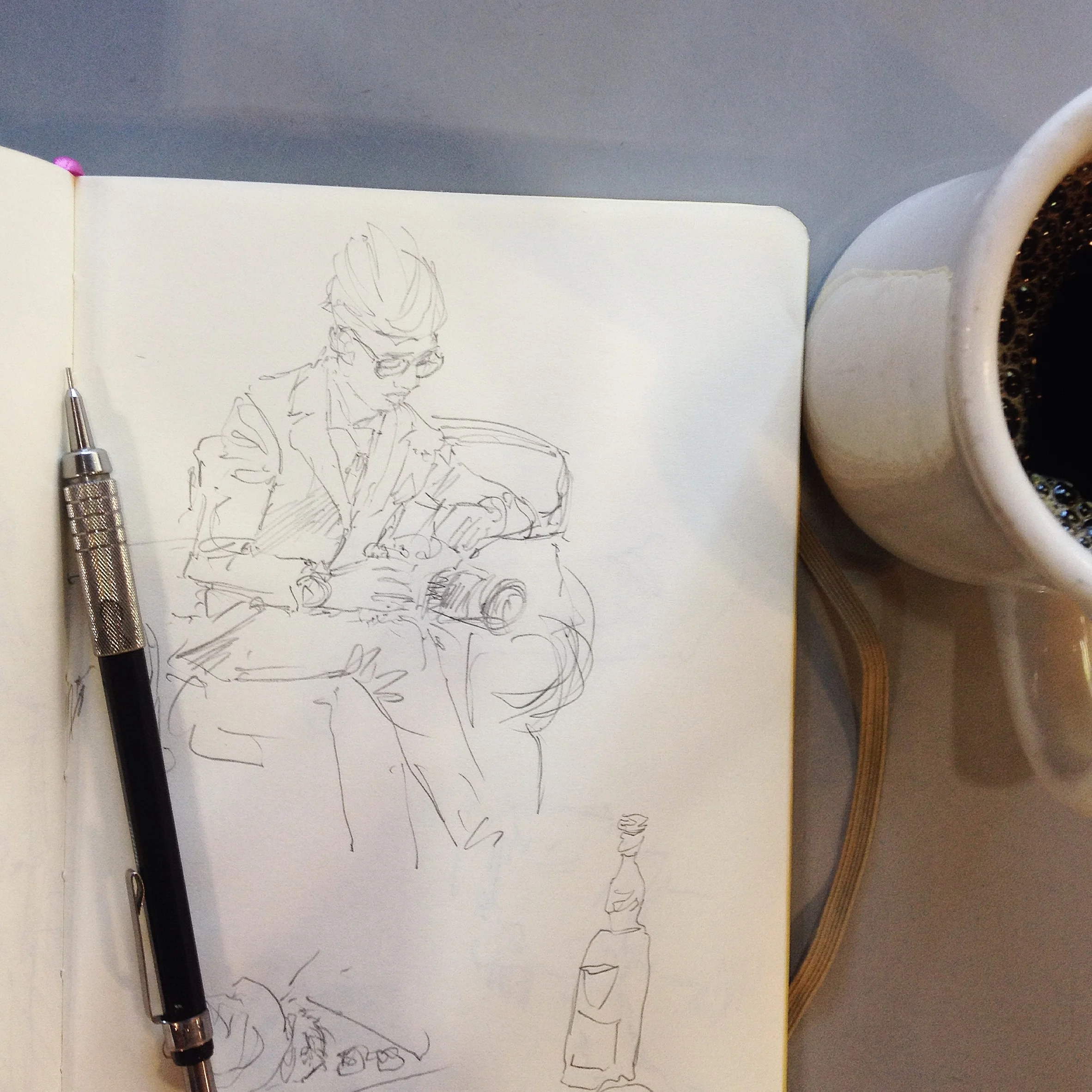 Before the Whiskey Wednesday event began I captured a quick sketch of Fashitect. He sits in real life as well as he does in photographs.