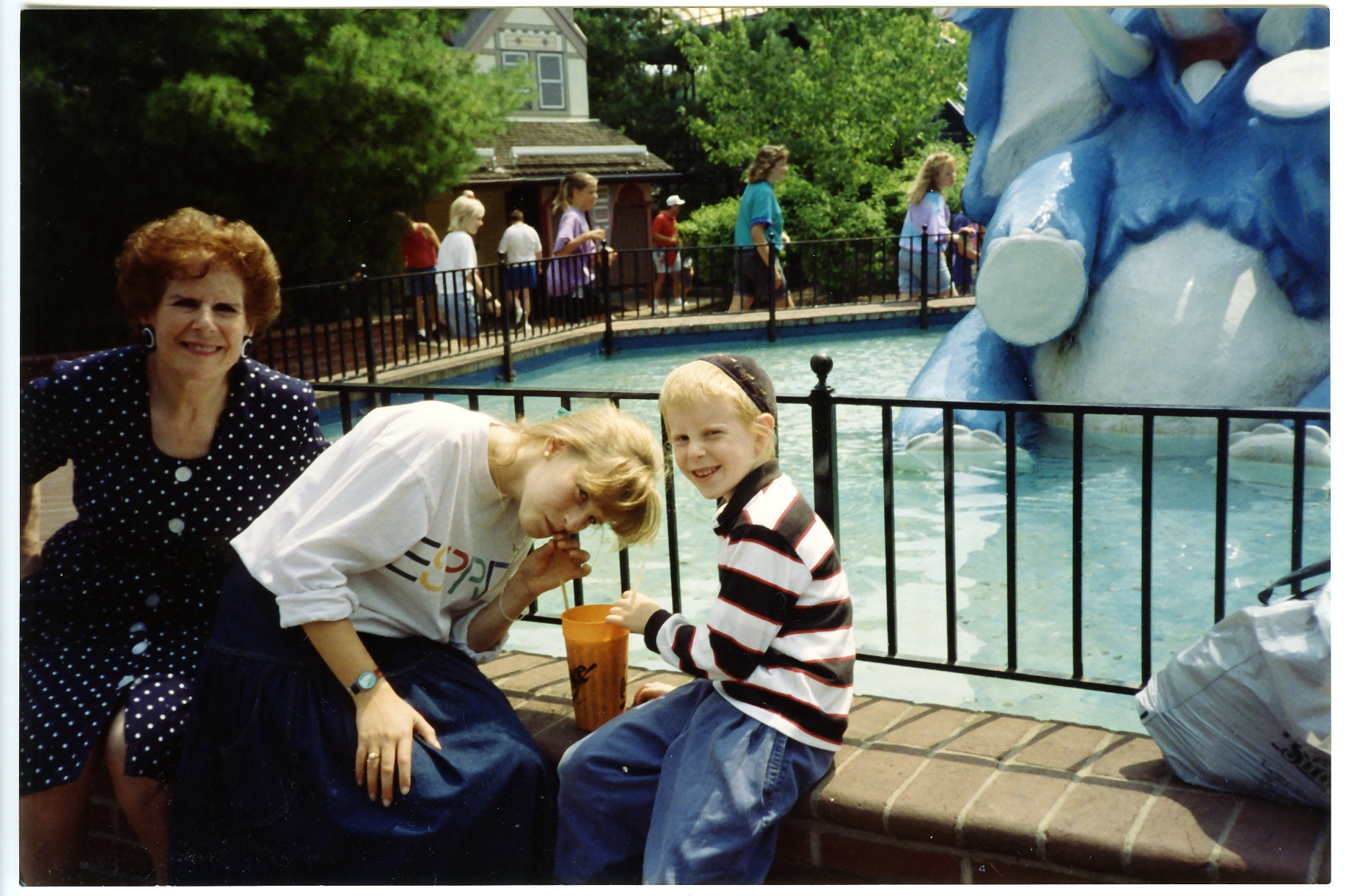 Ruth, Chana, and Nachum at King's Island amusement park, Ohio, circa 1987