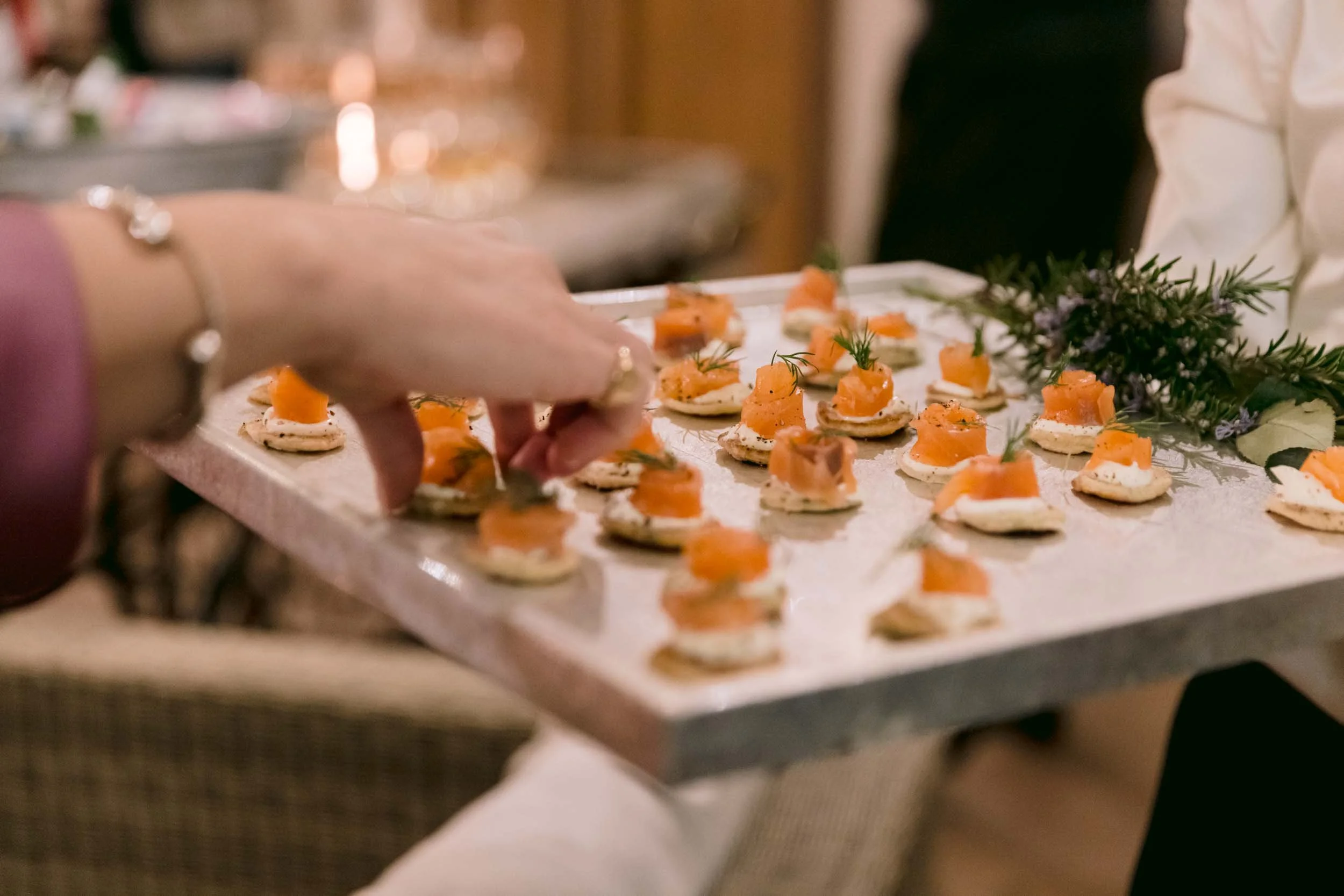 Luxury caterer Clarissa Rudd provided delicious canapes at Somersbury Barn in Surrey