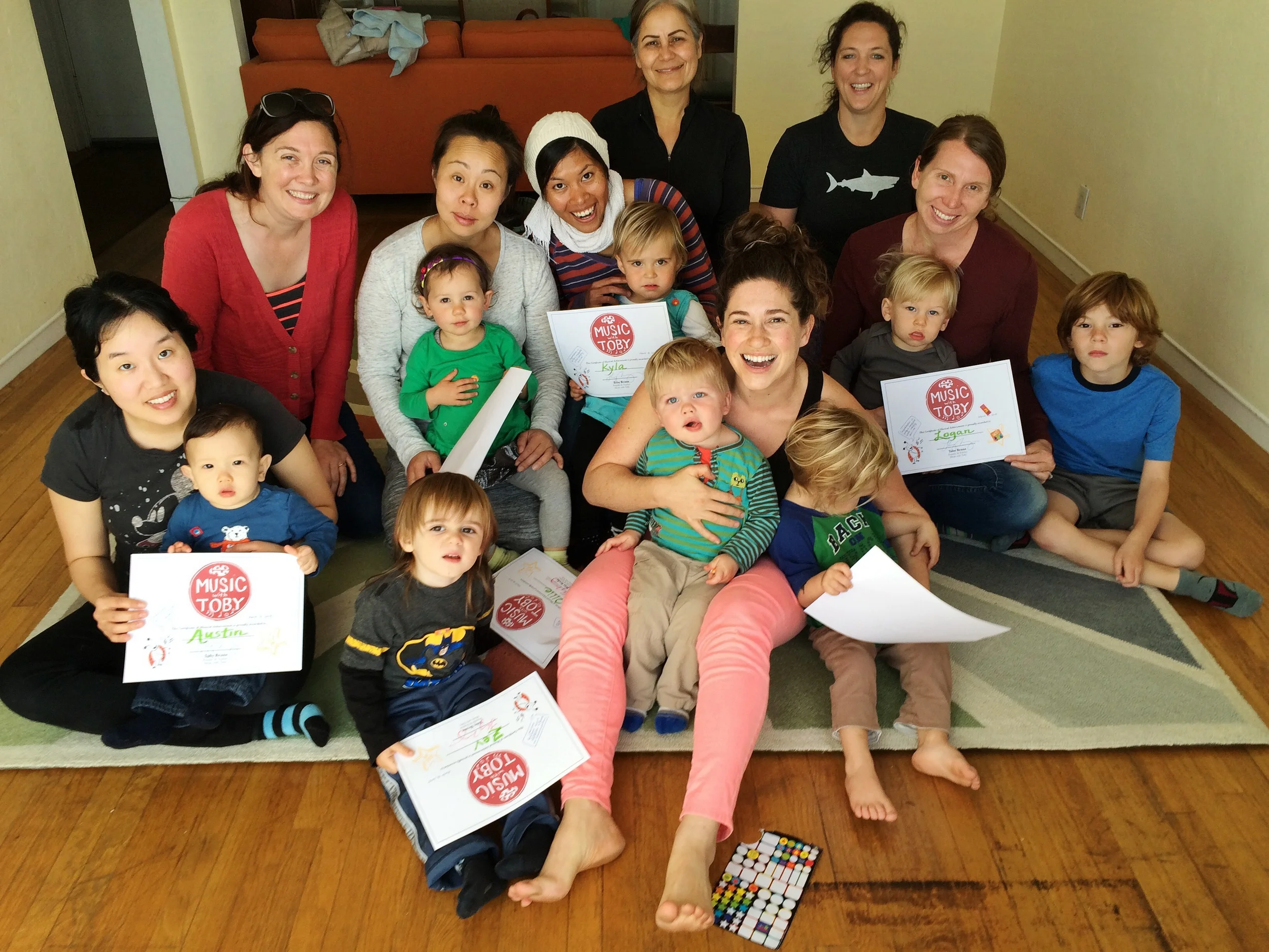 Toby with the Little Ladybugs in the studio, celebrating a Little Ladybugs Graduation.