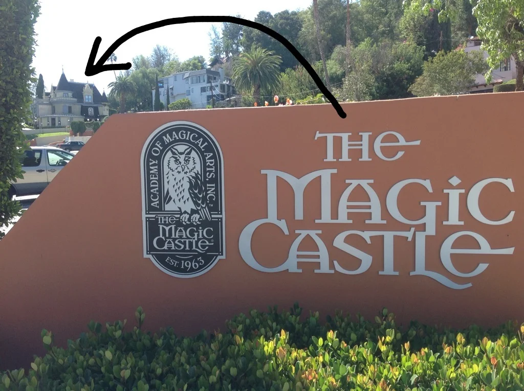 Your first view of The Magic Castle on Franklin Ave. from the east end of the parking lot.