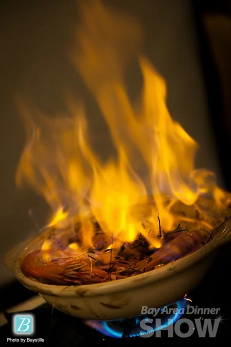 Flaming shrimp for VIP diners at the Bay Area Dinner Show