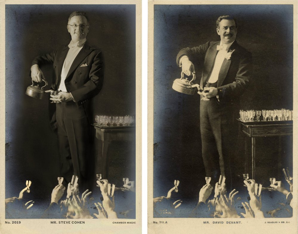 Side by Side comparison of Steve Cohen and David Devant performing the Tea Kettle