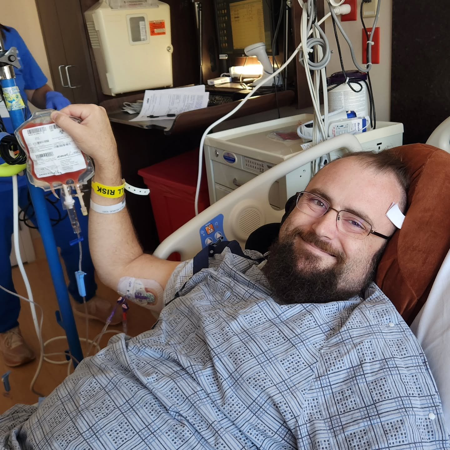 My son, Nick, received stem cells today for his leukemia. That means that today is his new &quot;birthday.&quot; Let's hope and pray that this treatment works this time. 🤞