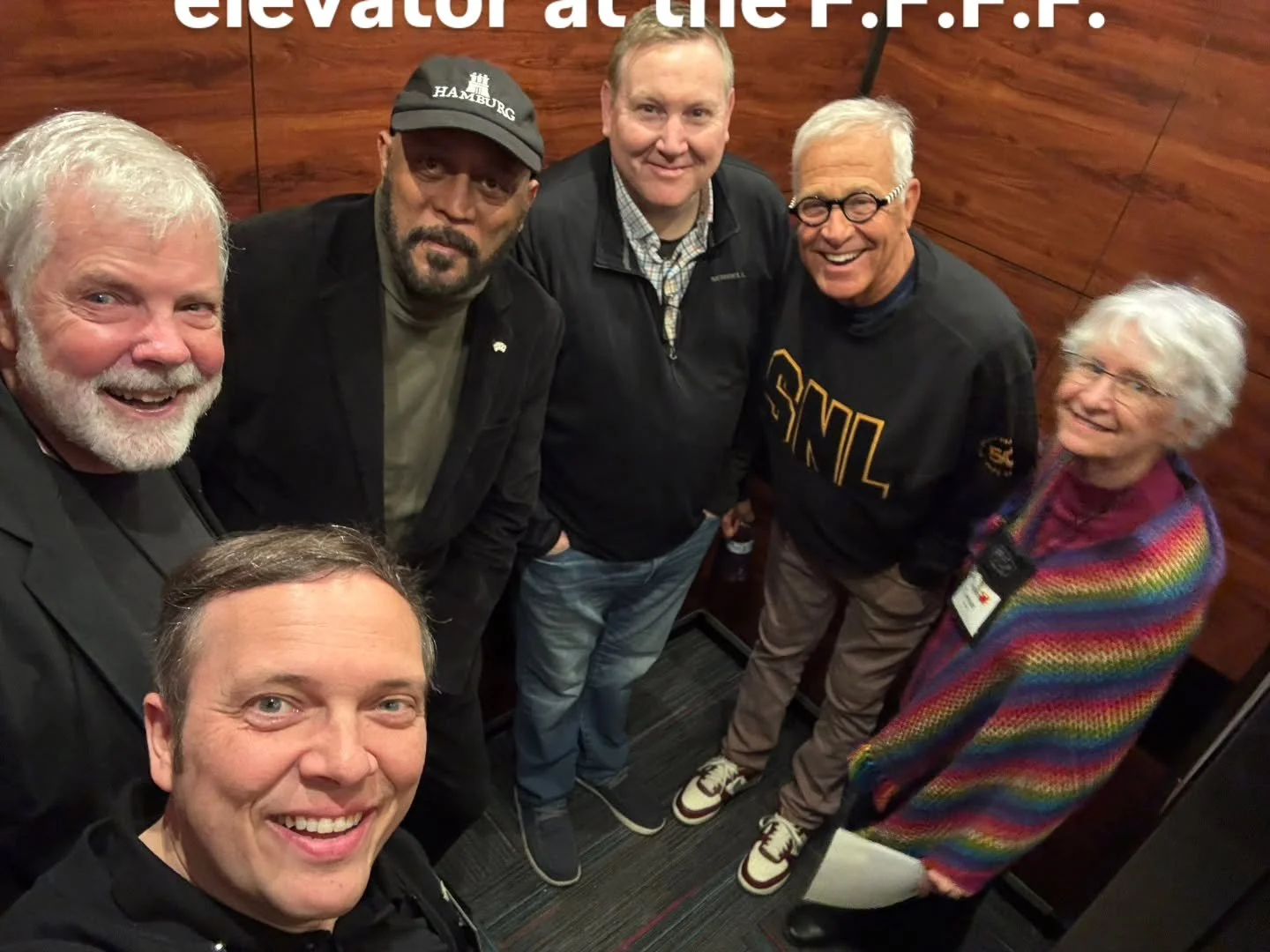 You never know who you'll meet in an elevator. Thanks to Boris for snapping this great selfie at the recent F.F.F.F. close-up convention.