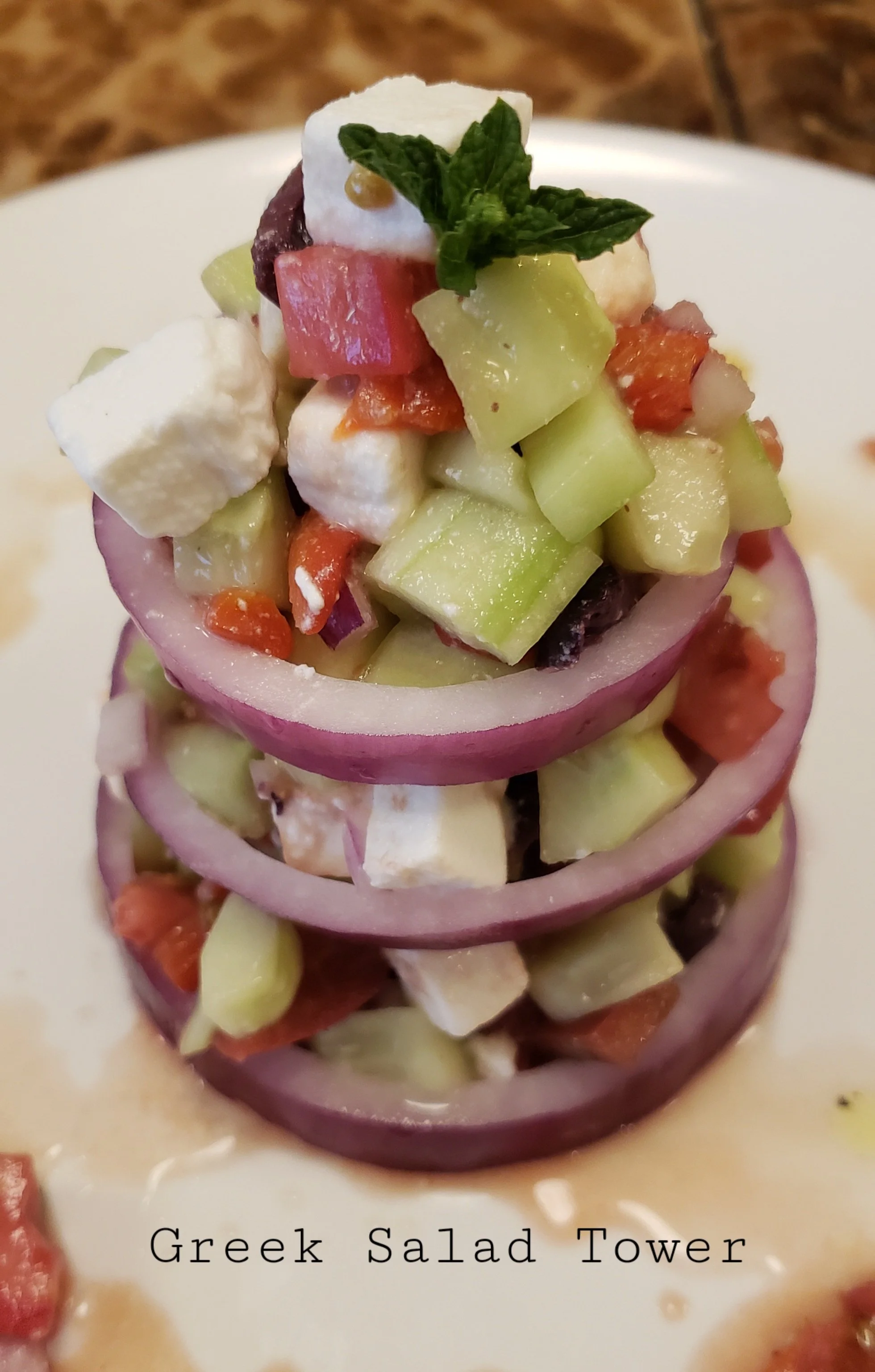 Very local Greek Salad Tower - Bulgarian style feta from Mt. Eitan