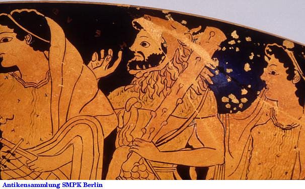Red figure painting of Hercules carrying his club and wearing his lion skin