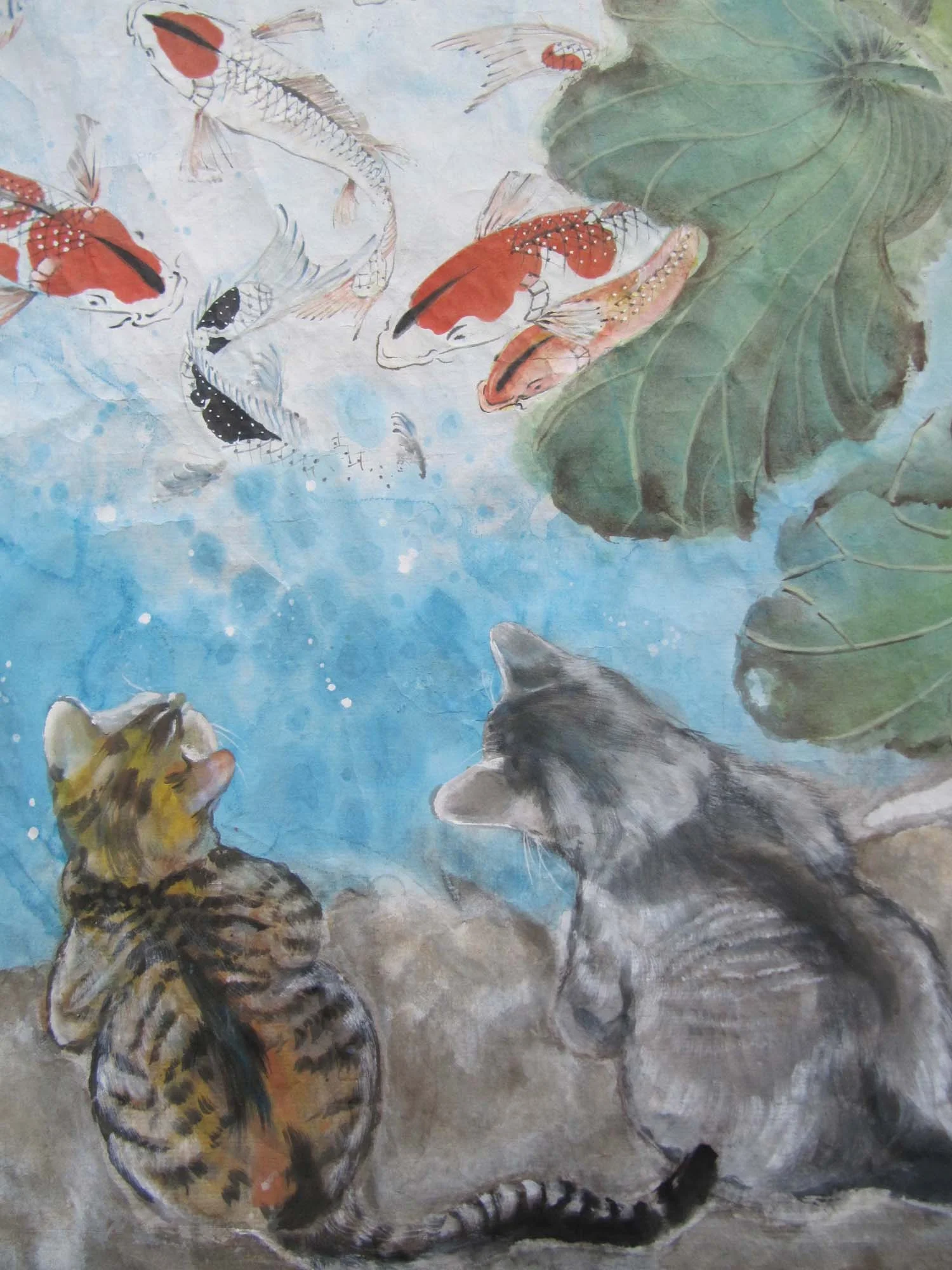   Nine Fish and Two Cats &nbsp;九如二福圖 (九魚二虎圖）  