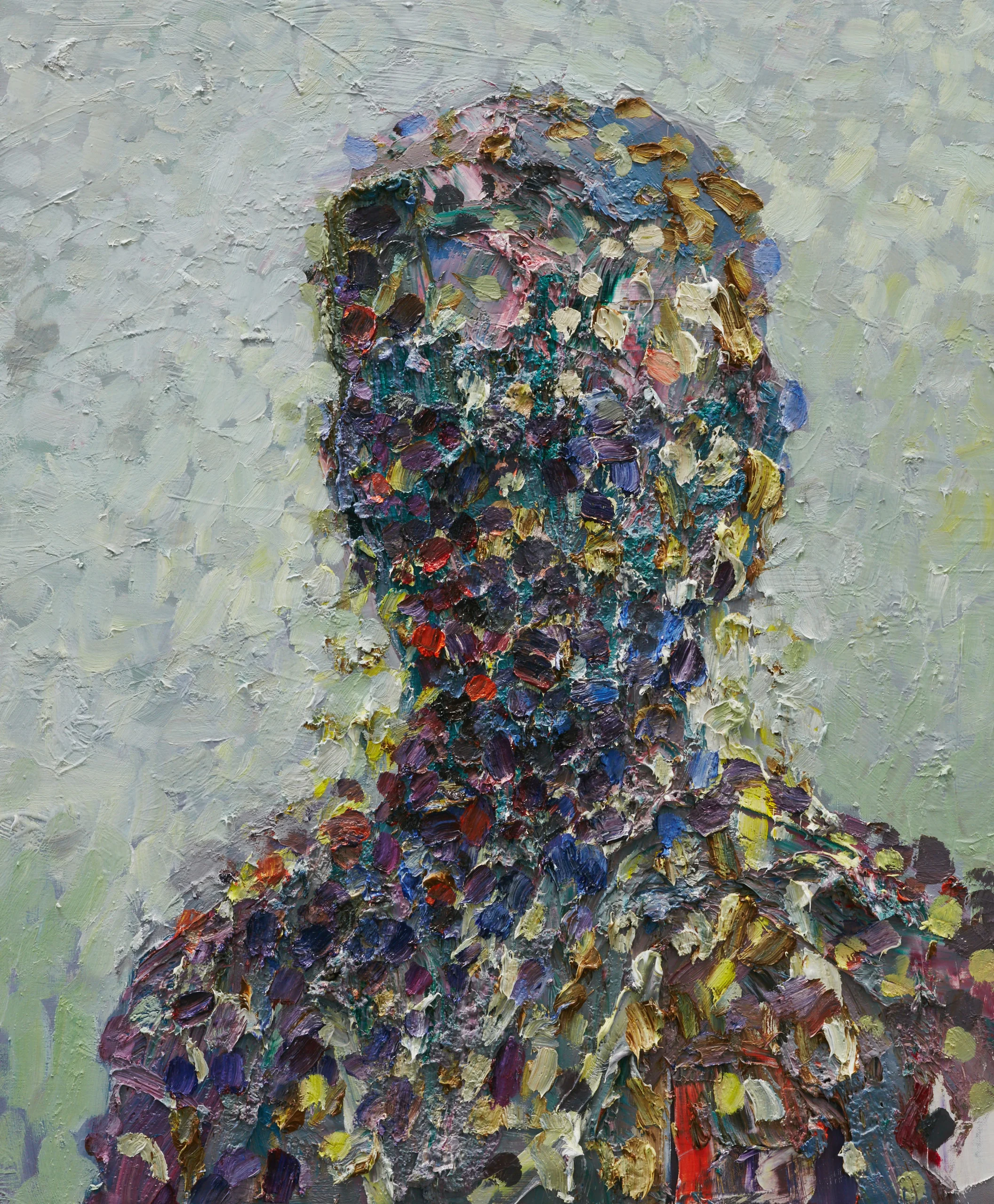 Pointalist Self Portrait, 2017, oil on linen, 61 x 51 cm