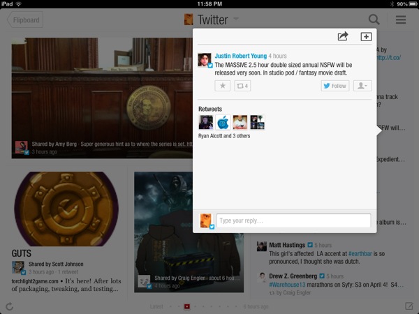 Pop-up text tweet view.