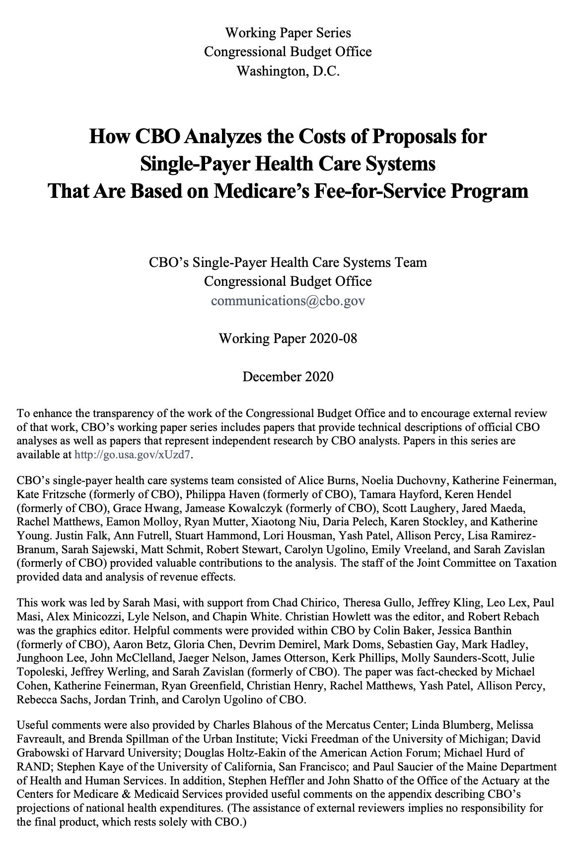 Single Payer Costs: CBO