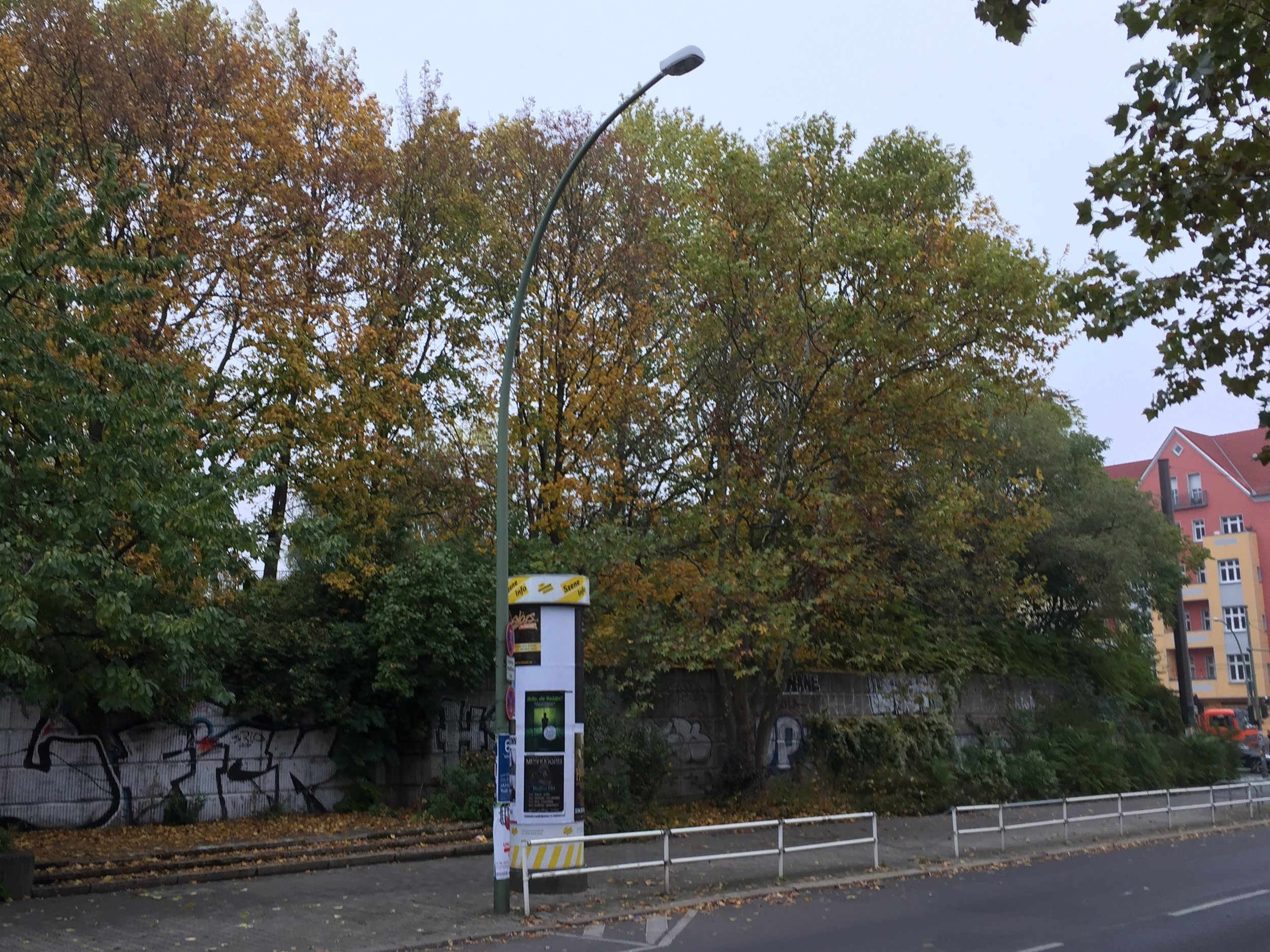 A small wooded park on the site of the former Berlin City Gas Facility. Two large gas storage containers were located here.