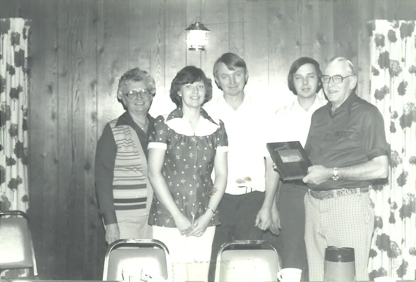 Bernice Klemme, Kathy Roehl, Roger Klemme, John Roehl and Rey Klemme in the early days of Wagon Wheel.