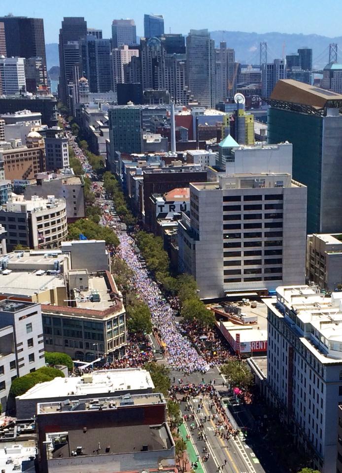 Our friend Randy took this shot from Fox Plaza, the seas of white shirts is all the apple employees.