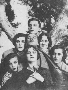 Rex Whistler, Stephen Tennant, Captain Crichton, Joan Thurston (later Joan Aly Khan and Viscountess Camrose, Tanis Guinness (later Phillips) Zita Jungman and Loelia Ponsonby (later Duchess of Westminster) Photographed by Cecil Beaton