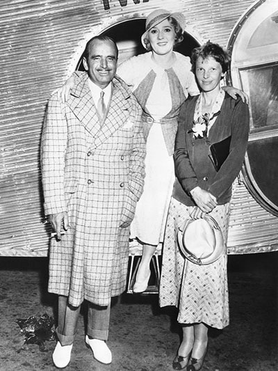 Fairbanks, Pickford and Amelia Earhart after flight across the U.S.