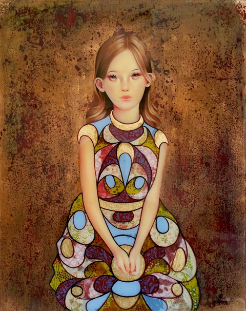 LAUREN BREVNER "Paley 8" 2015 Oil, Liquid Copper, Cut Paper Collage, Resin on a wood panel. http://www.laurenbrevner.com